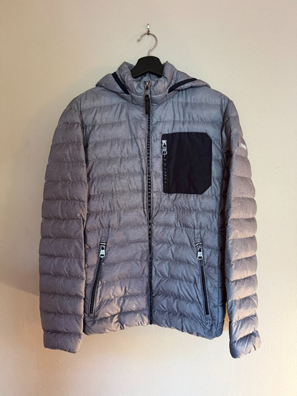 Calvin Klein Men's Down Hooded Puffer Jacket Gray Size Small